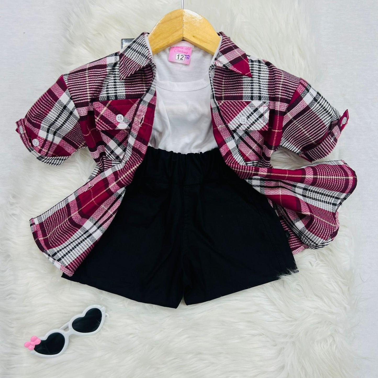 White Inner Blended Maroon White Check Button Down Shirt Black Shorts Cotton Stuff