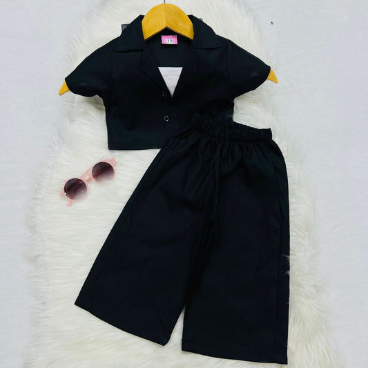 White Camisole Top Black Coat Collar Top Black Trousers Cotton