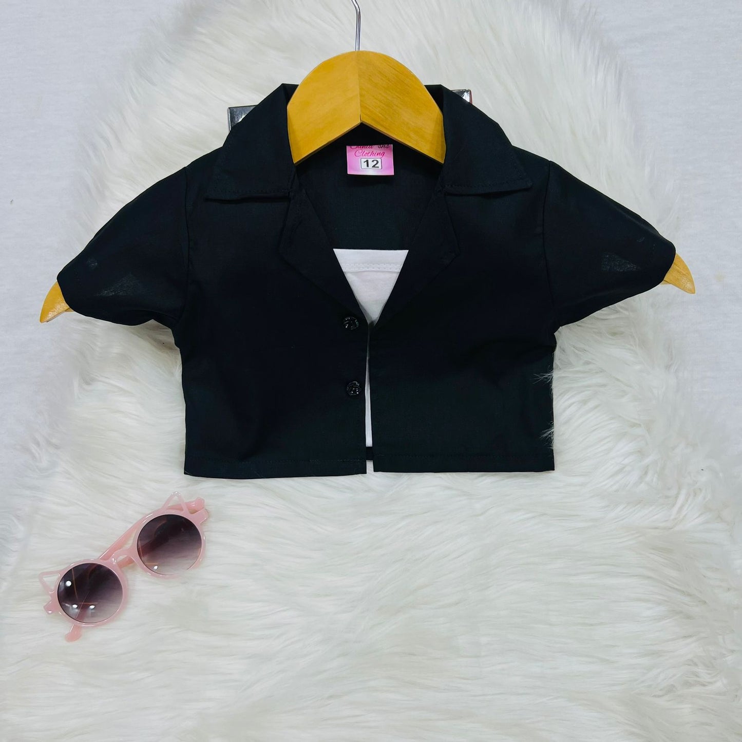 White Camisole Top Black Coat Collar Top Black Trousers Cotton