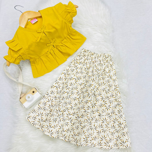 Mustard Mini Top Skin Print Plated Long Skirt Cotton Stuff