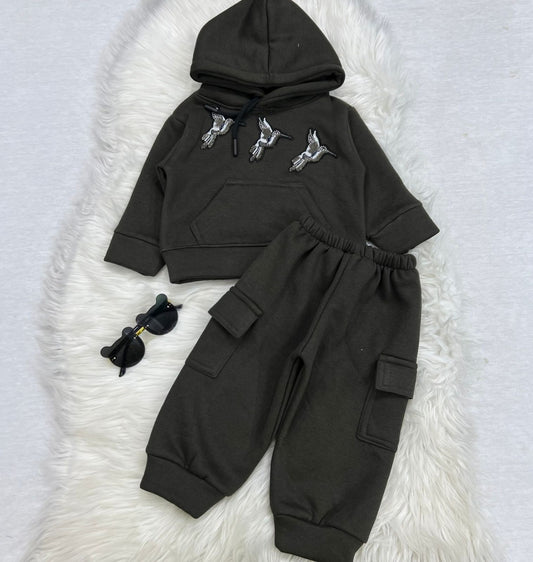 Charcoal Hoodie Cargo Trouser Fleece