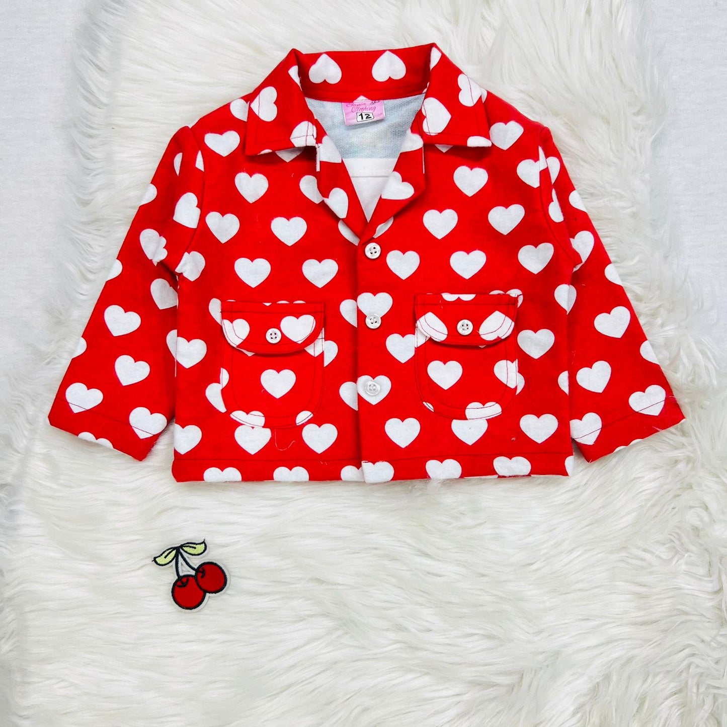 Red White Heart Cord Set Fleece Stuff