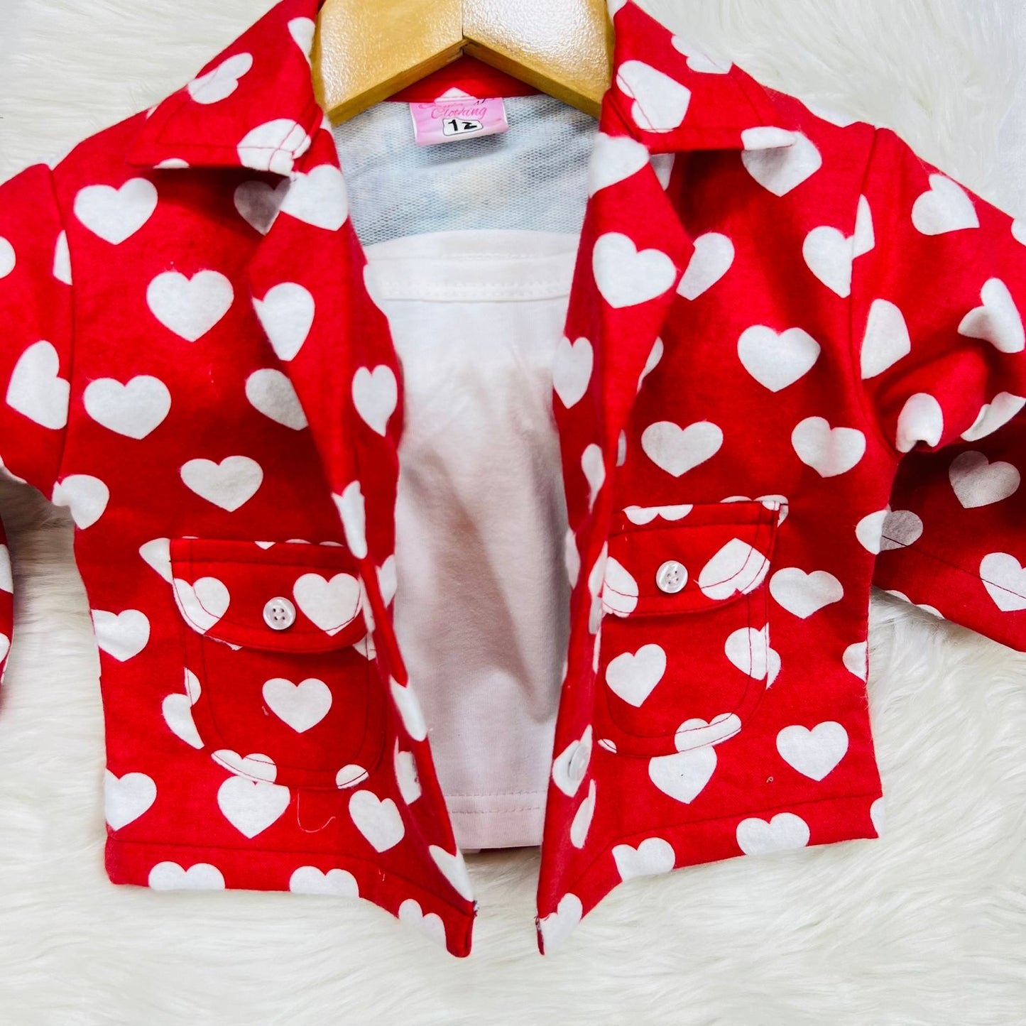 Red White Heart Cord Set Fleece Stuff