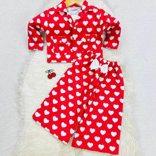 Red White Heart Cord Set Fleece Stuff