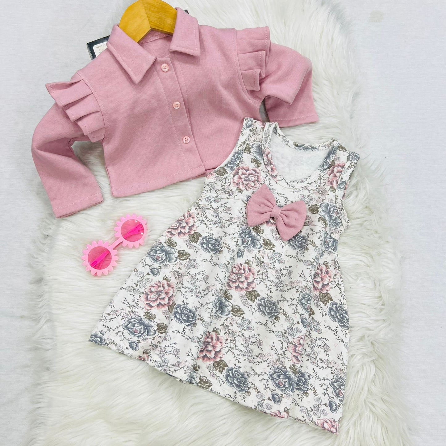 Peach Coat White Floral Frock Winter Teery Stuff