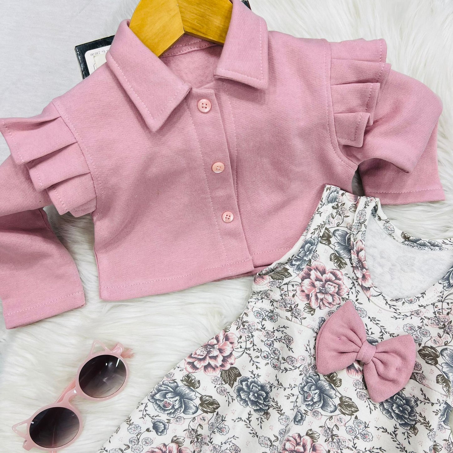 Peach Coat White Floral Frock Winter Teery Stuff