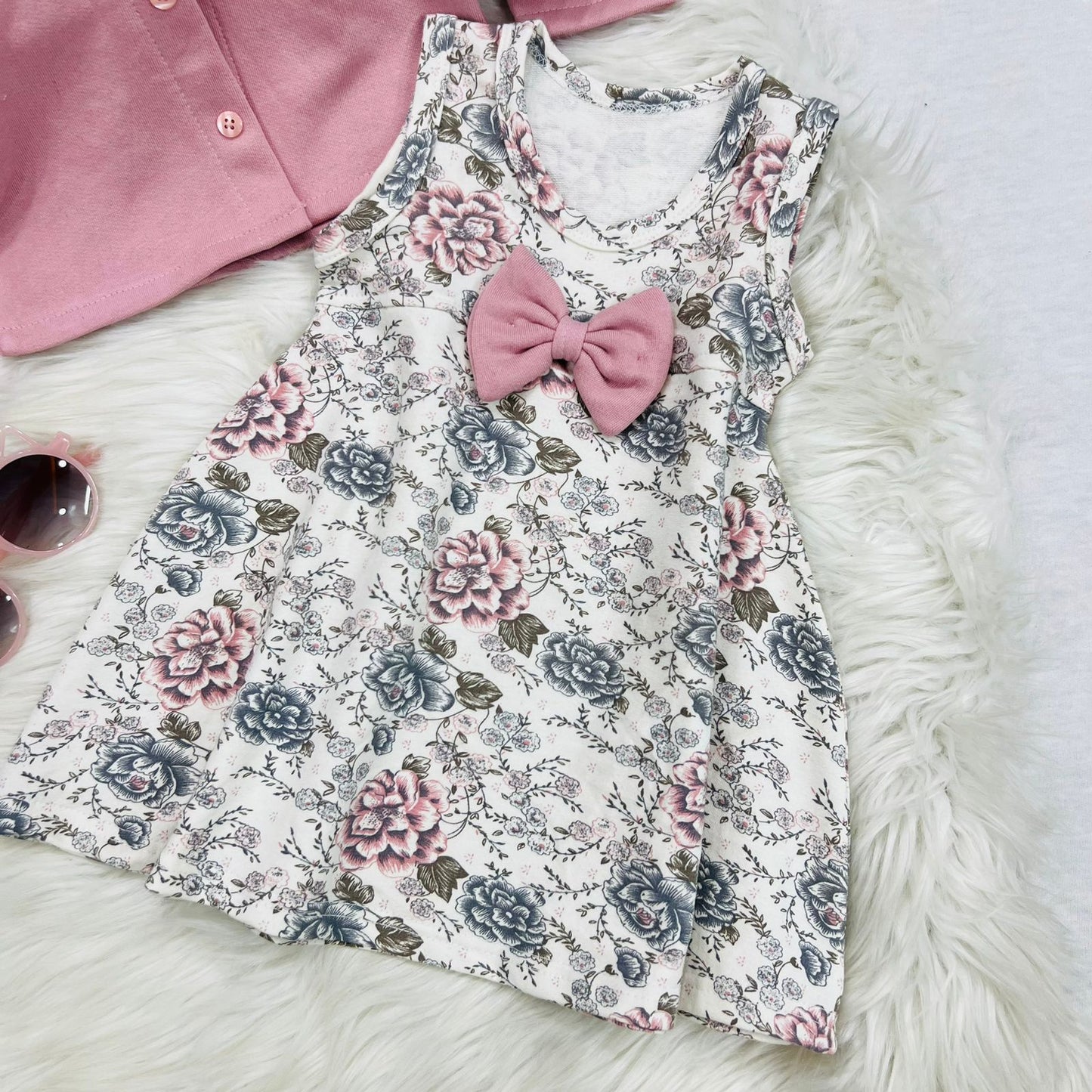 Peach Coat White Floral Frock Winter Teery Stuff