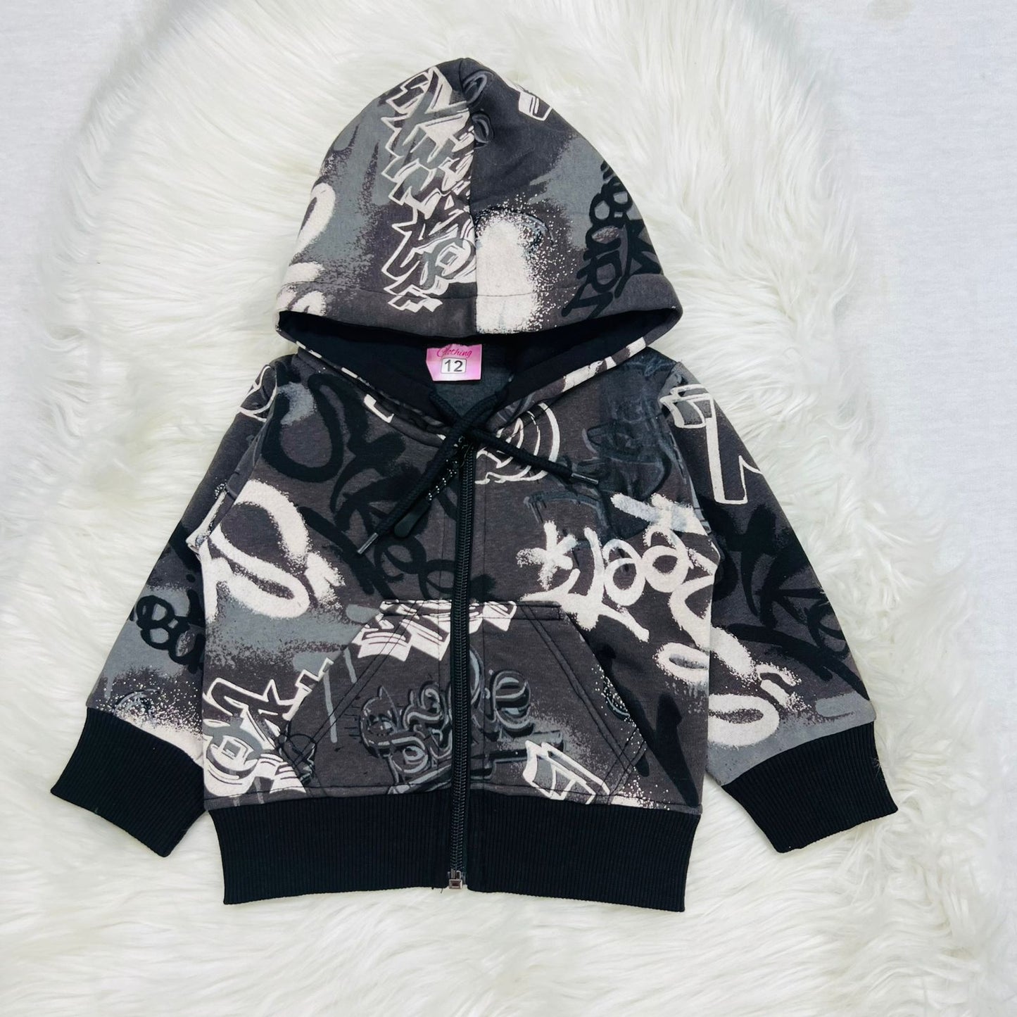 Grey Black Print Hoodie Trousers Fleece Stuff