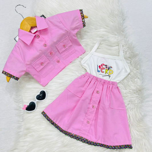 Pink Rose Coat White Camisole Skirt Cotton Stuff