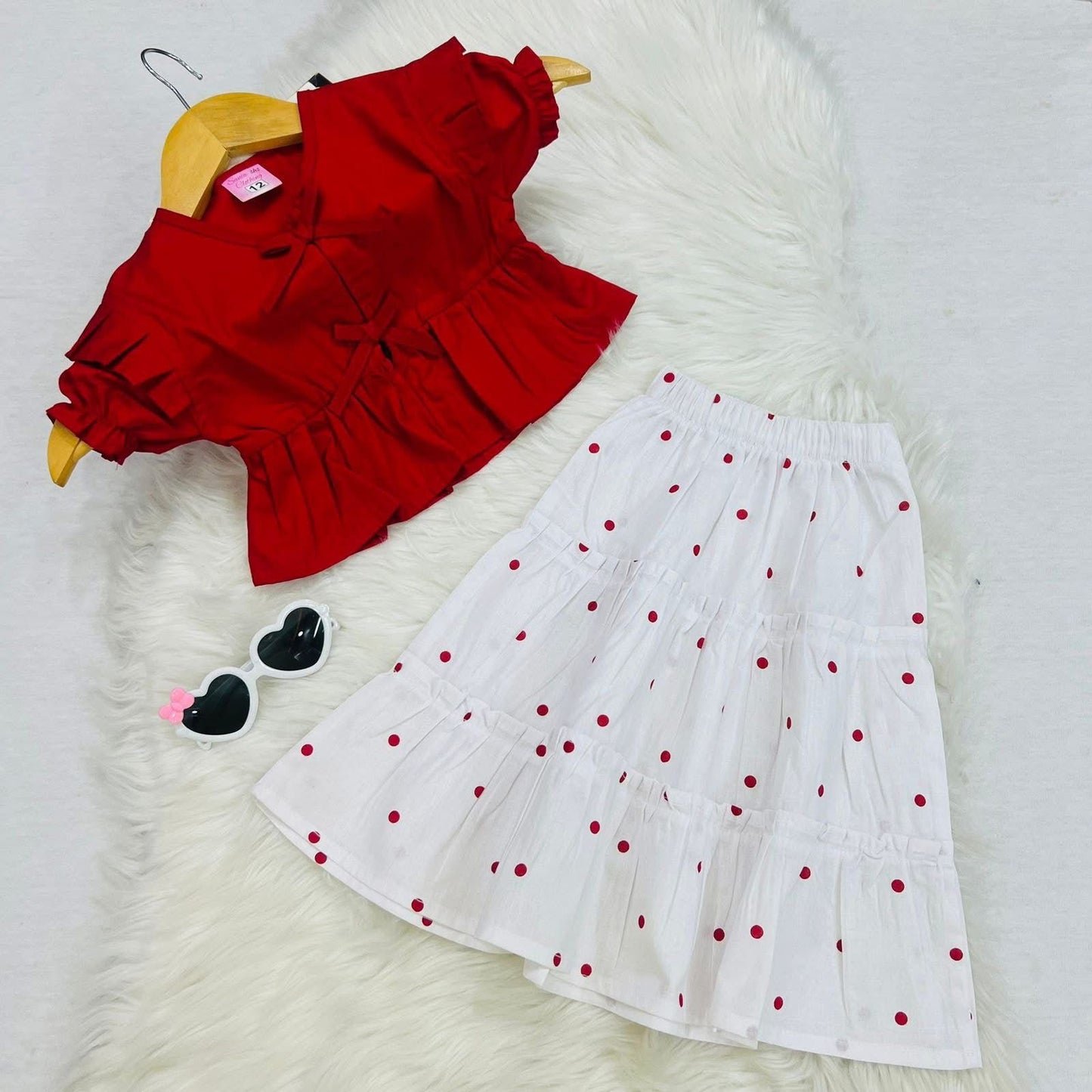 Red Frock Cotton Long Skirt Blended Stuff