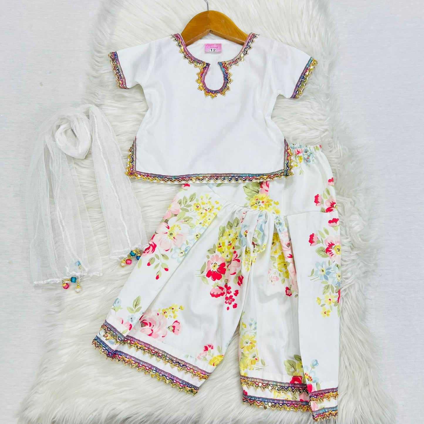 White Kameez White Floral Print Farshi Shalwar Cotton Stuff