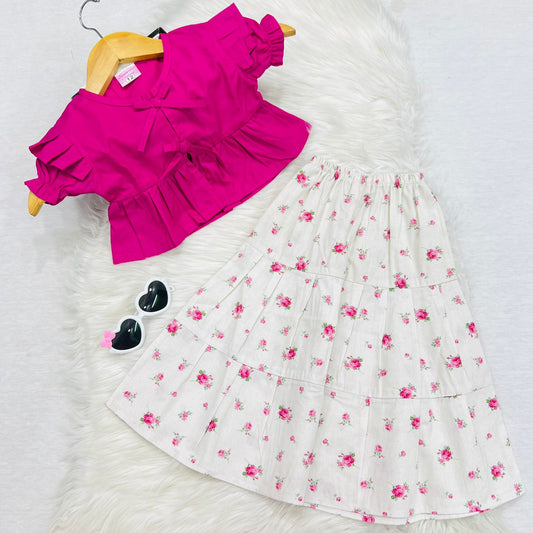 Pink Butterfly Mini Frock White Pink Floral Skirt Cotton Stuff