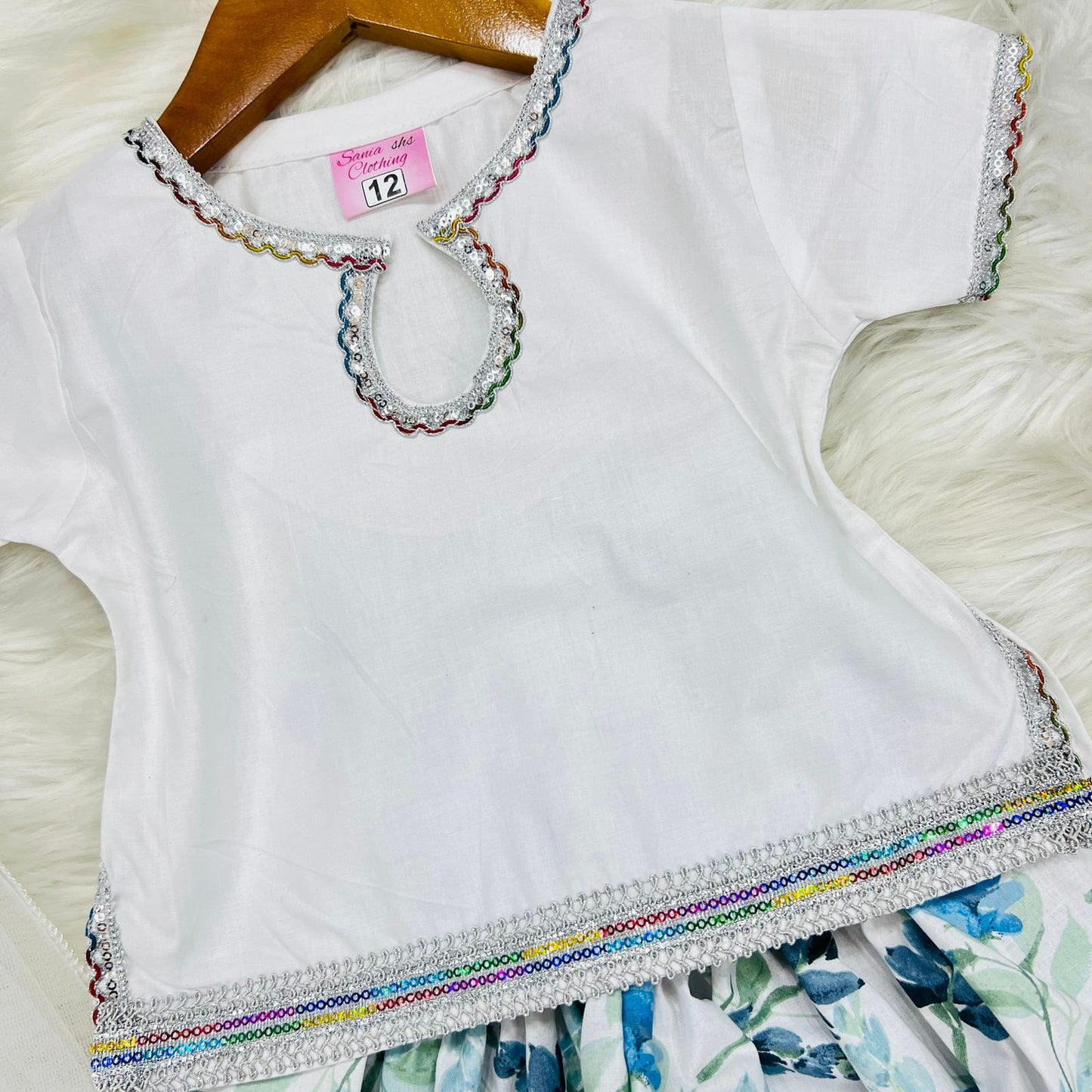 White Kameez Sky White Floral Farshi Shalwar Net Duppata Cotton Stuff