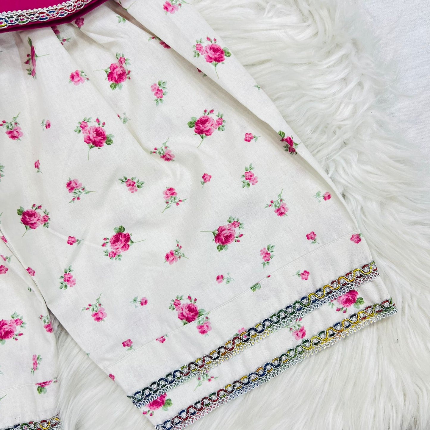 Pink Kameez White Pink Floral Farshi Shalwar Net Duppata