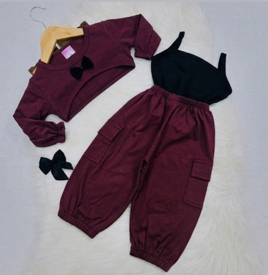 Balck Camisole Top Maroon Crop Top Maroon Cargo Trouser Blended