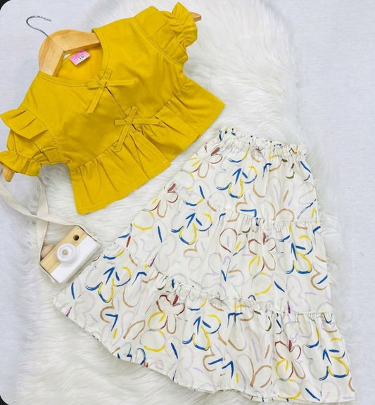 Mustarad Mini Frock White Print Skirt Cotton