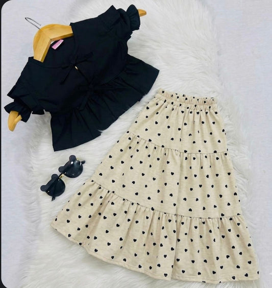 Black Mini Frock Cotton Skin Heart Planned Long Skirt Blended
