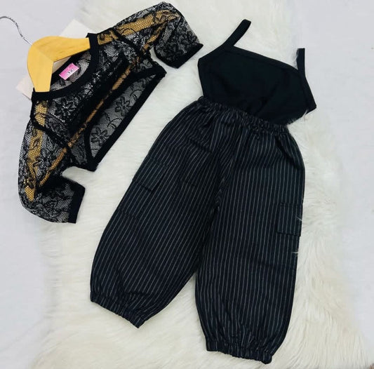 Balck Camisole Top Black Net Crop Top Grey Black Striped Cargo Trouser Cotton Stuff