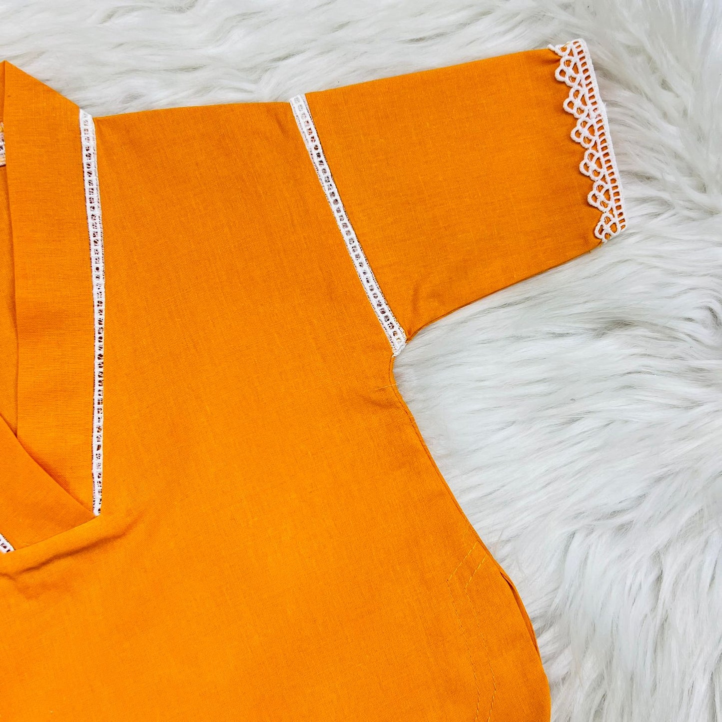 Orange Top White Print Trousers 2 Piece Cord Set Cotton