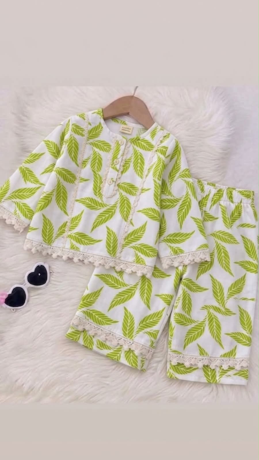 White Parrrot Leaves Print Top Trouser Cotton Stuff