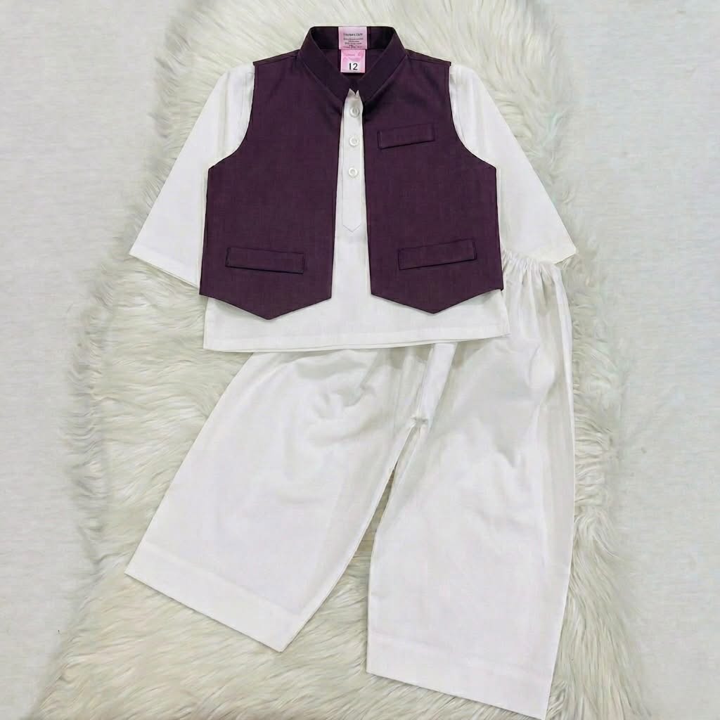 White Kurta Marjanda Waistcoat Shlawar Cotton Stuff