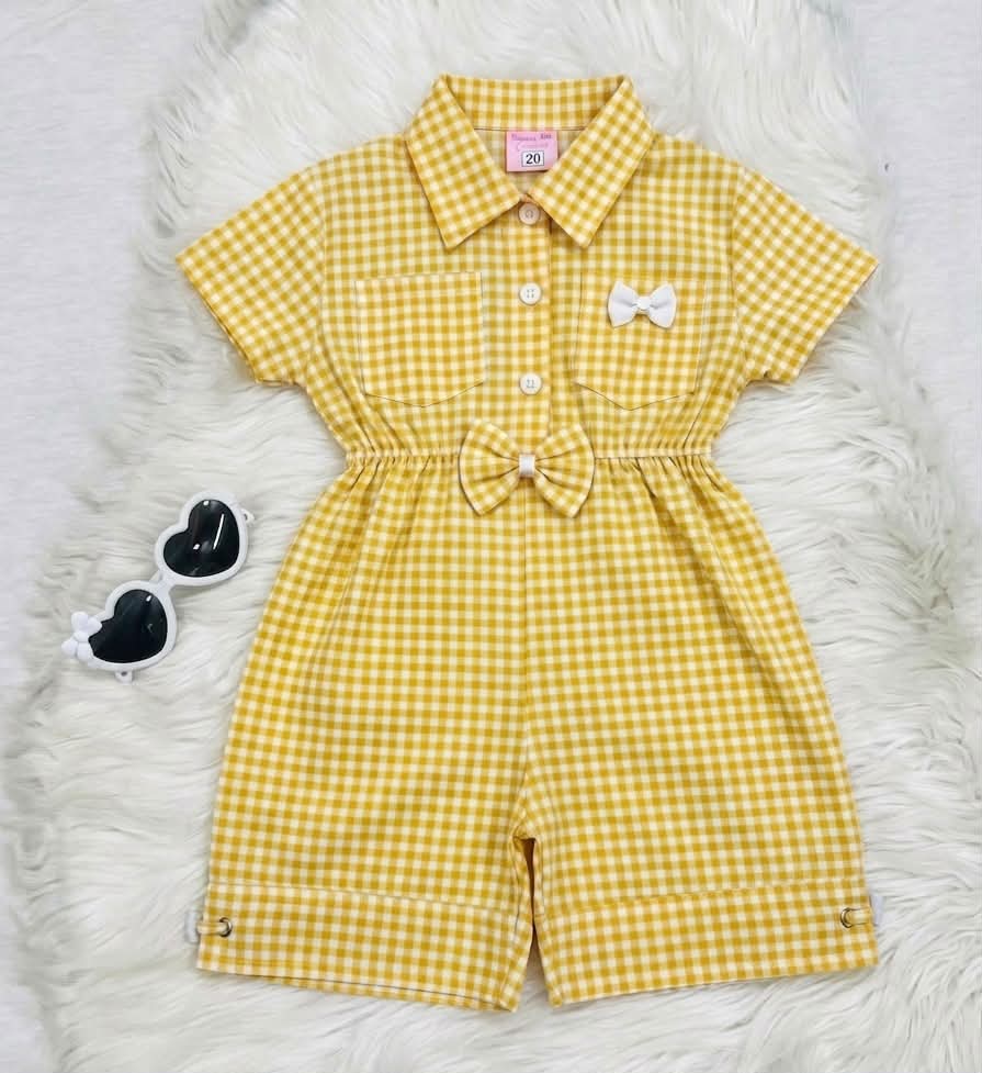 White Yellow Check Rommper