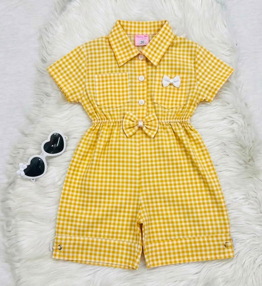 White Yellow Check Rommper