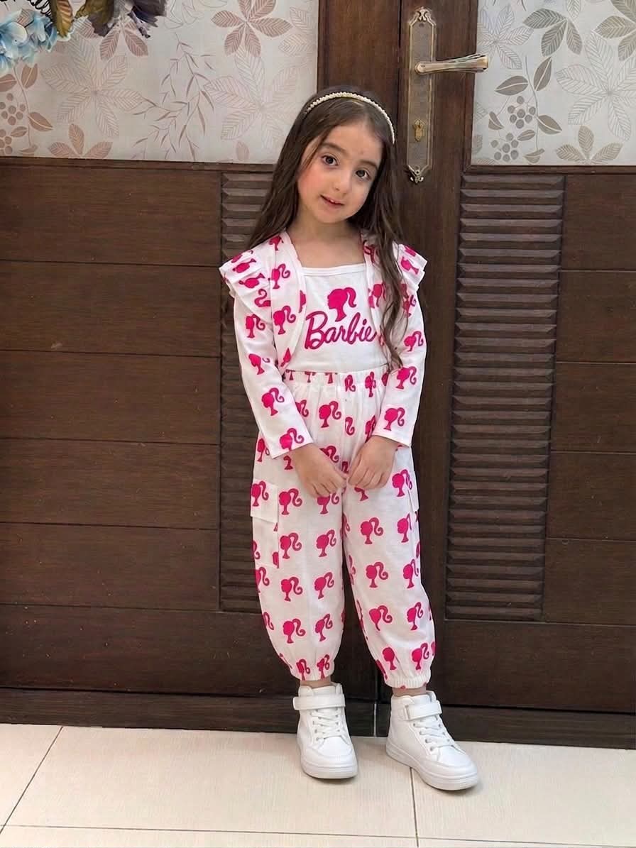 White Camisole Barbie Top White Barbie Print Coat Cargo Trouser Cotton Stuff