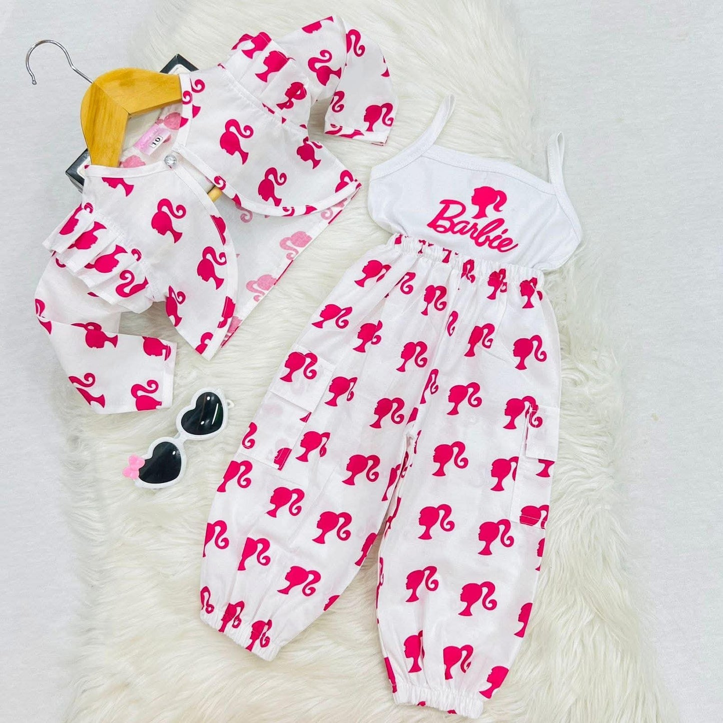 White Camisole Barbie Top White Barbie Print Coat Cargo Trouser Cotton Stuff