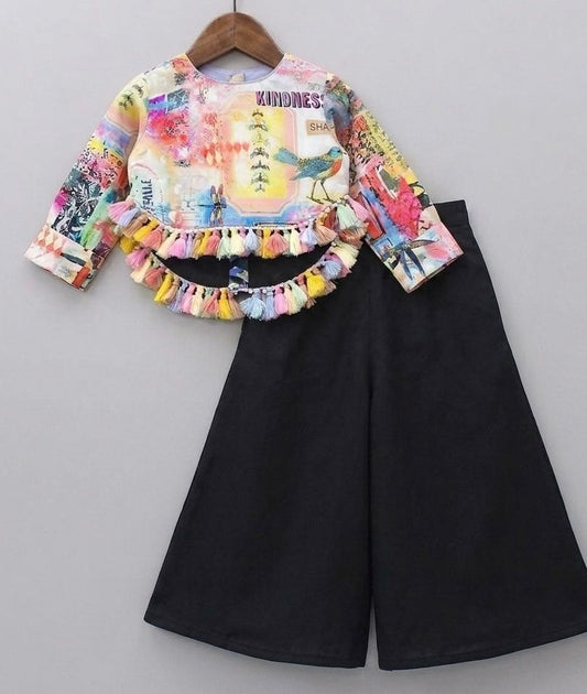 Digital Print Crop Top Black Plazo Cotton Stuff