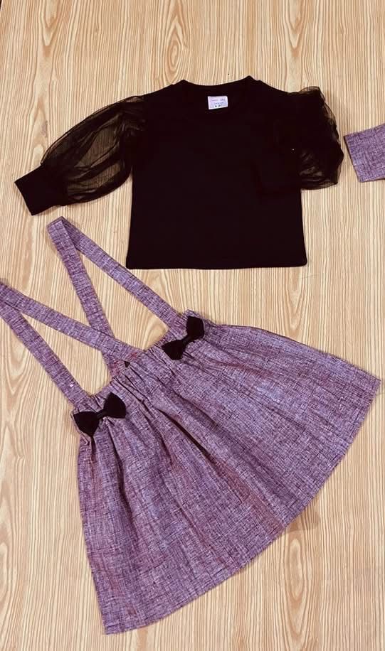 Black Top Net Blended Pruple Print Skirt Cotton
