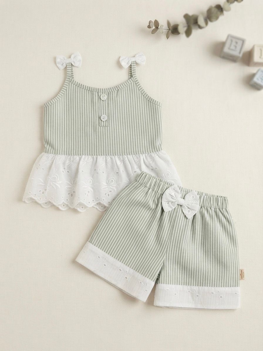 Whitr Green Striped Cotton Cord Set