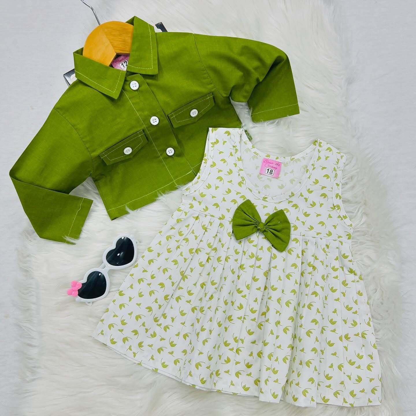 Parrot Coat White Print Frock