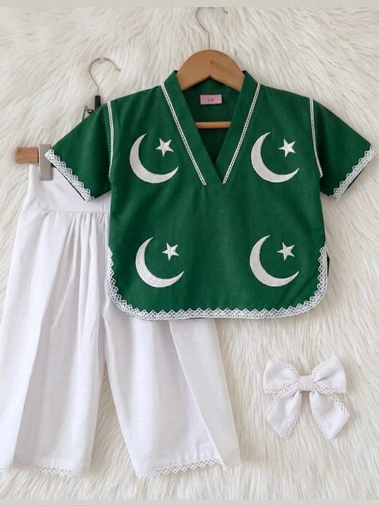 Green Top White Shalwar Cotton Stuff