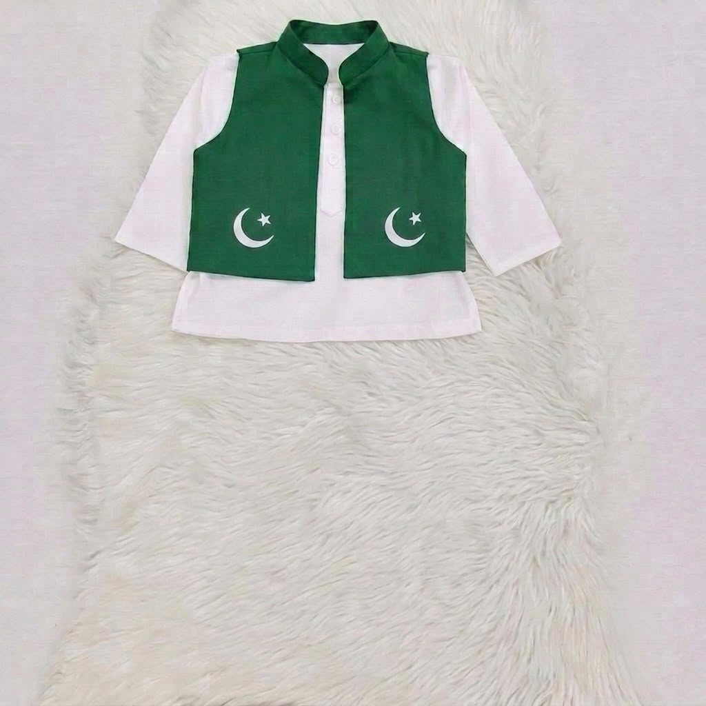White Kurta Green WaistCoat Shalwar