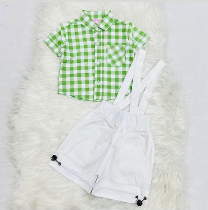 White Green Check Boy Shirt Shorts Cotton Stuff
