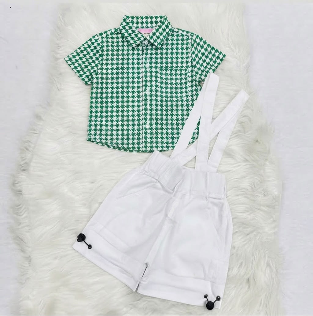 White Green Check Boy Shirt Shorts Cotton Stuff 14 August