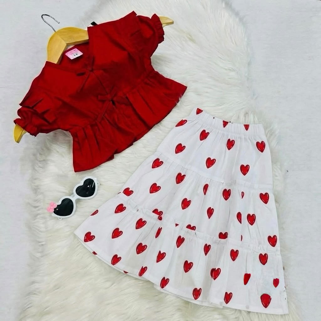 Red Frock Cotton Long Skirt Blended Stuff