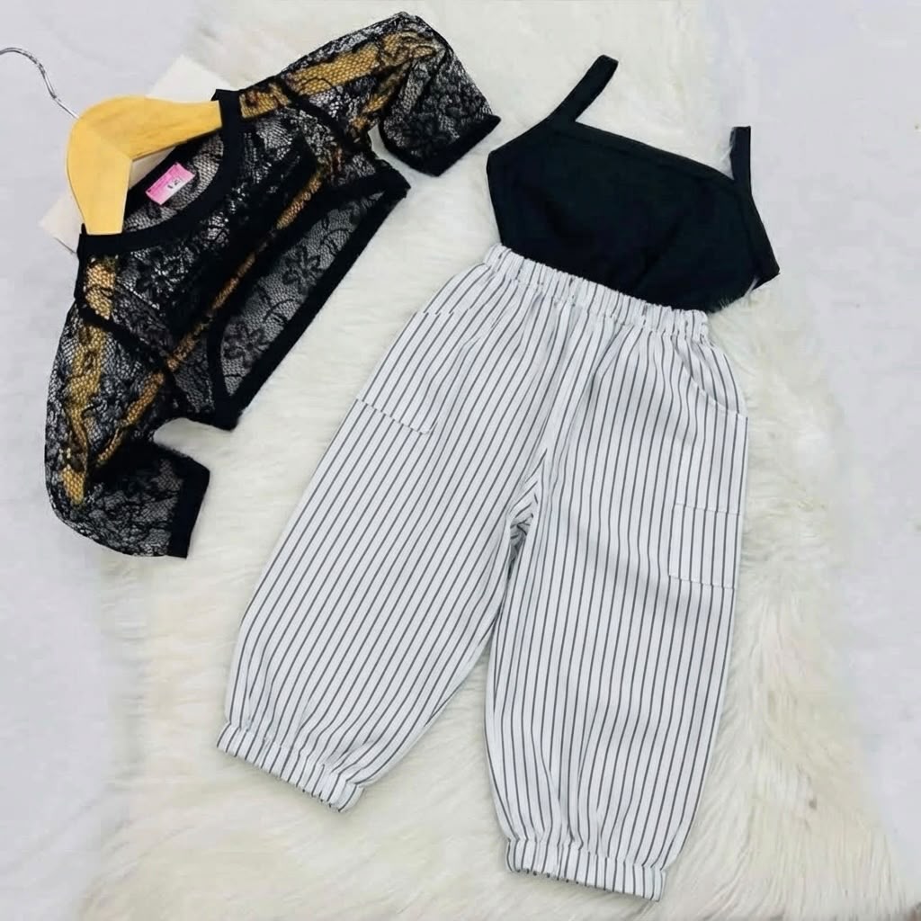 Balck Camisole Top Black Net Crop Top Grey Black Striped Cargo Trouser Cotton Stuff