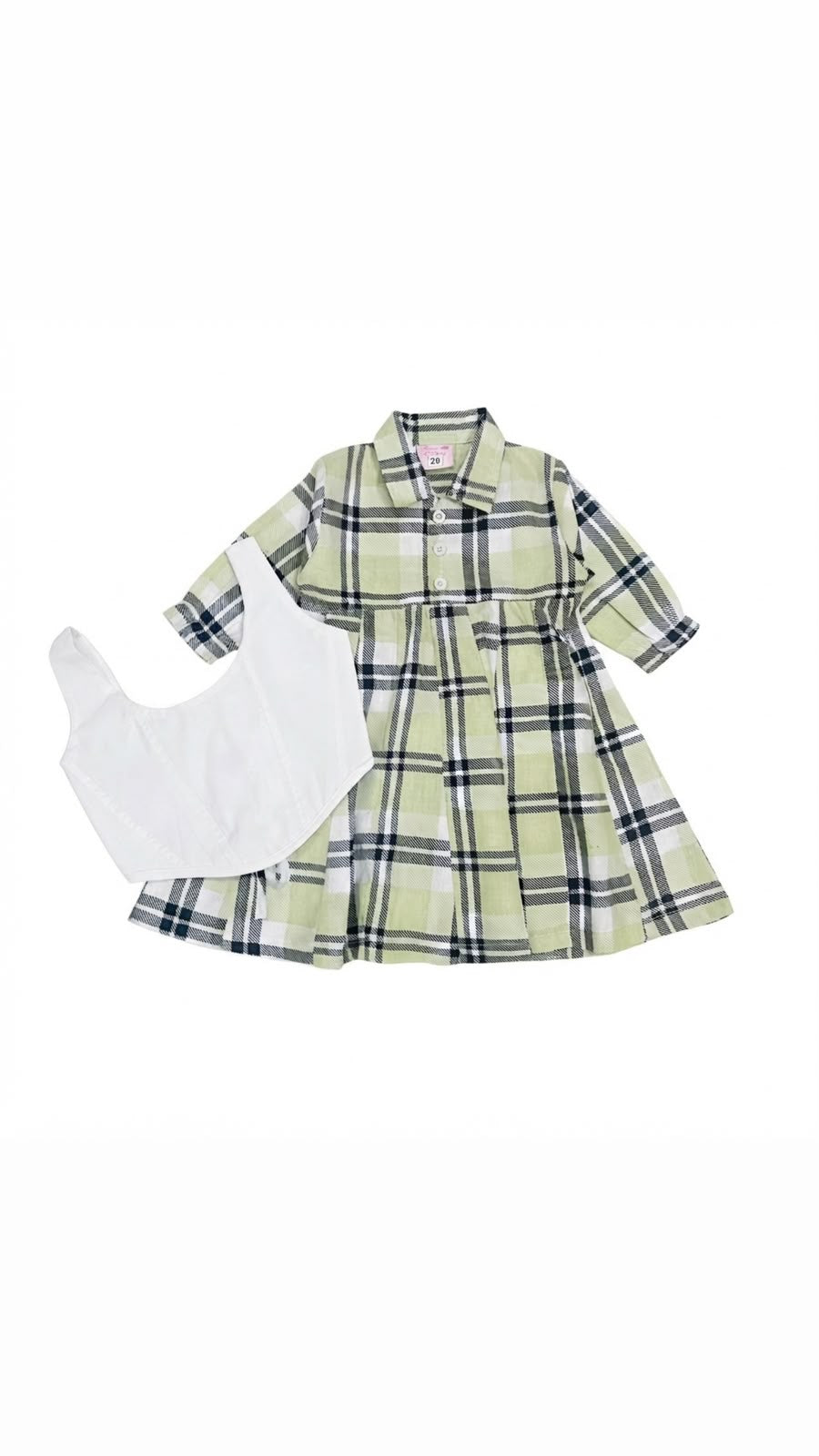 White Corest Top Check Frock Cotton Stuff