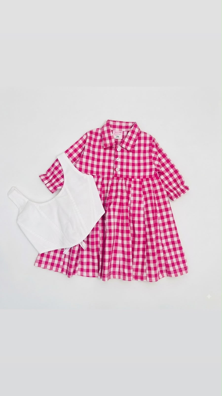 White Corest Top Pink White Check Frock Cotton Stuff