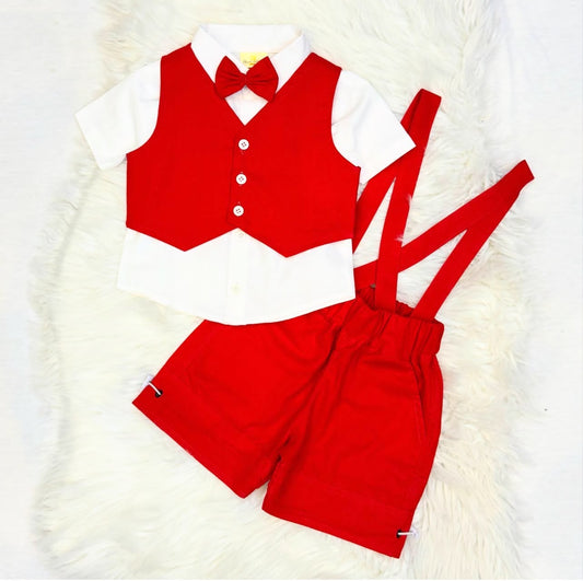 Red Waistcoat White Button Down Shirt Red Shorts 3 Piece