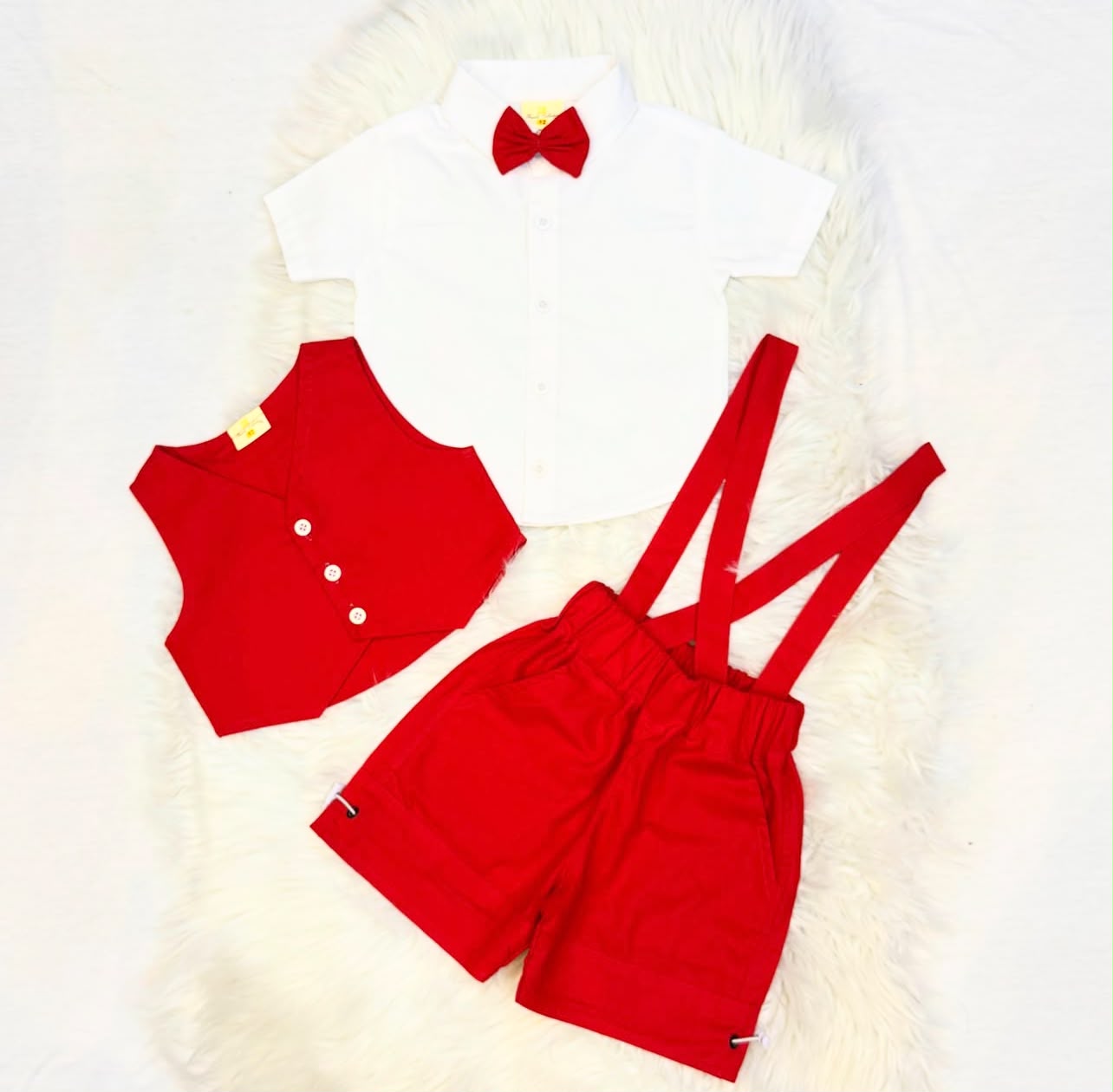 Red Waistcoat White Button Down Shirt Red Shorts 3 Piece