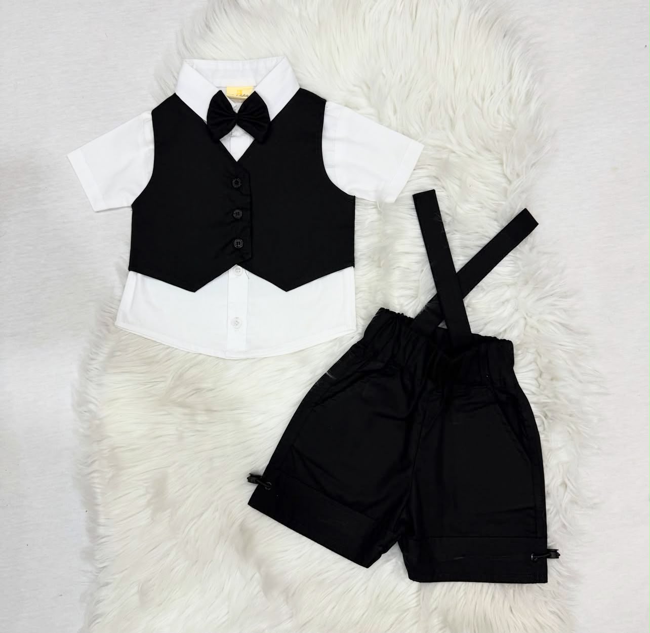 Black Waistcoat White Button Down Shirt Black Shorts 3 Piece