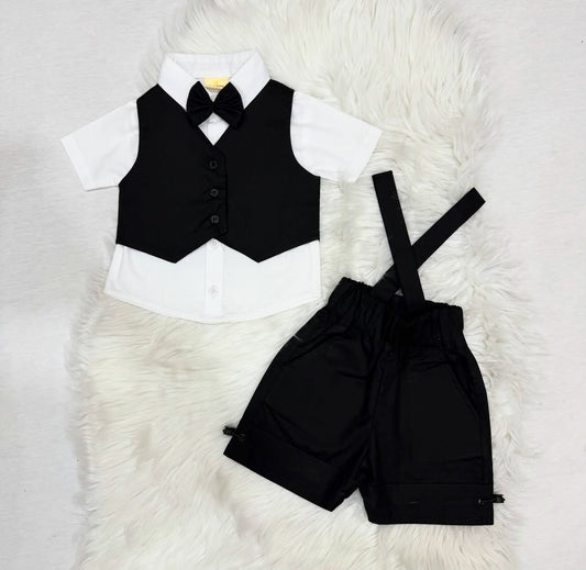 Black Waistcoat White Button Down Shirt Black Shorts 3 Piece