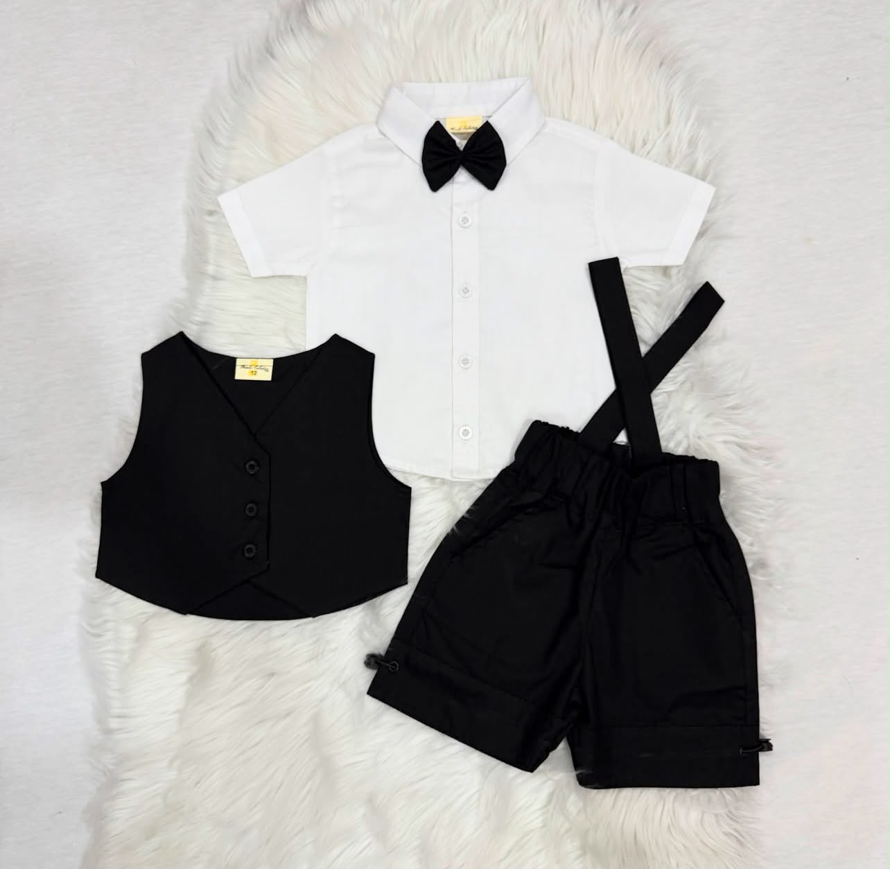 Black Waistcoat White Button Down Shirt Black Shorts 3 Piece