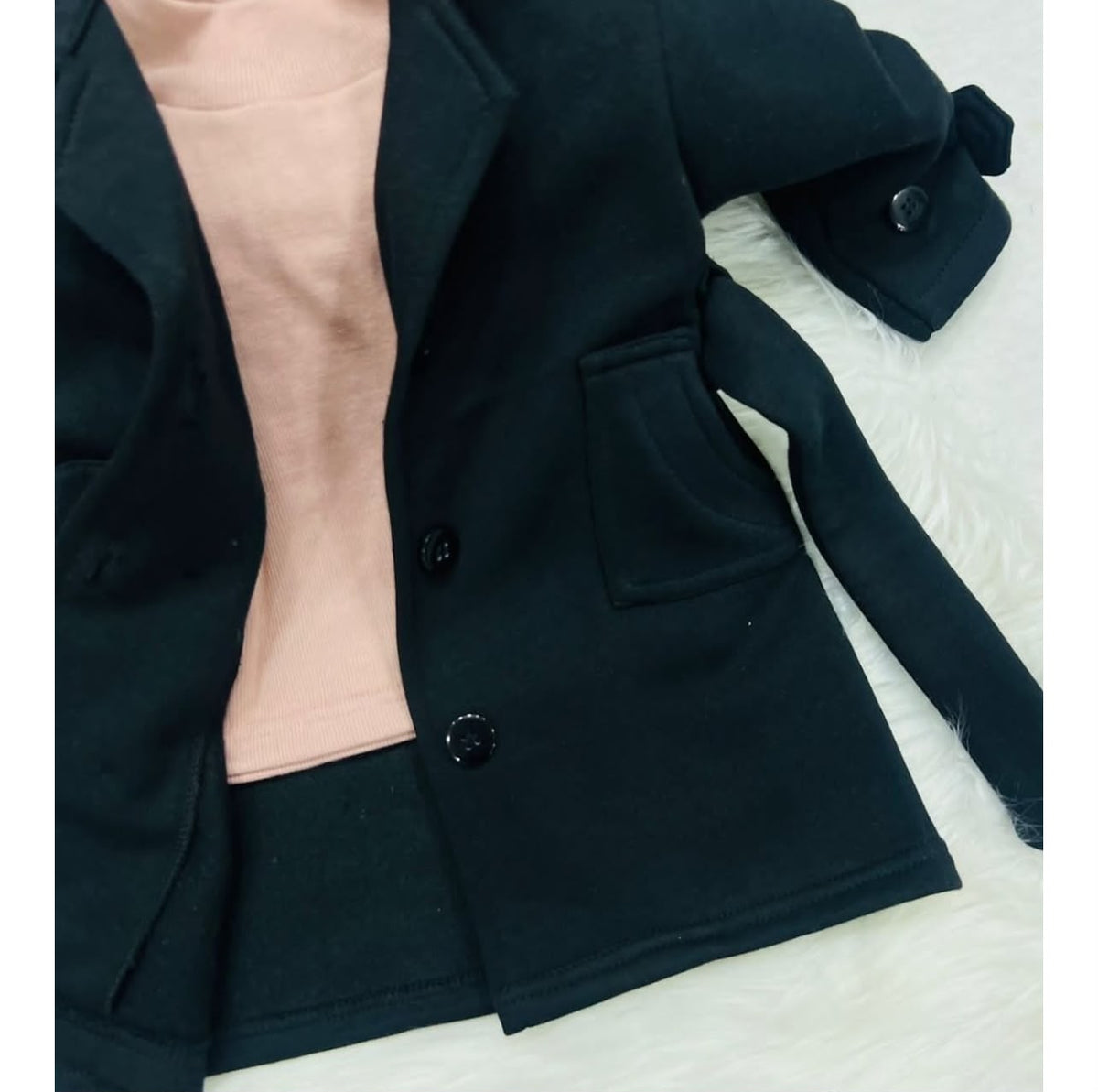 Balck long coat with turtleneck fleece stuff