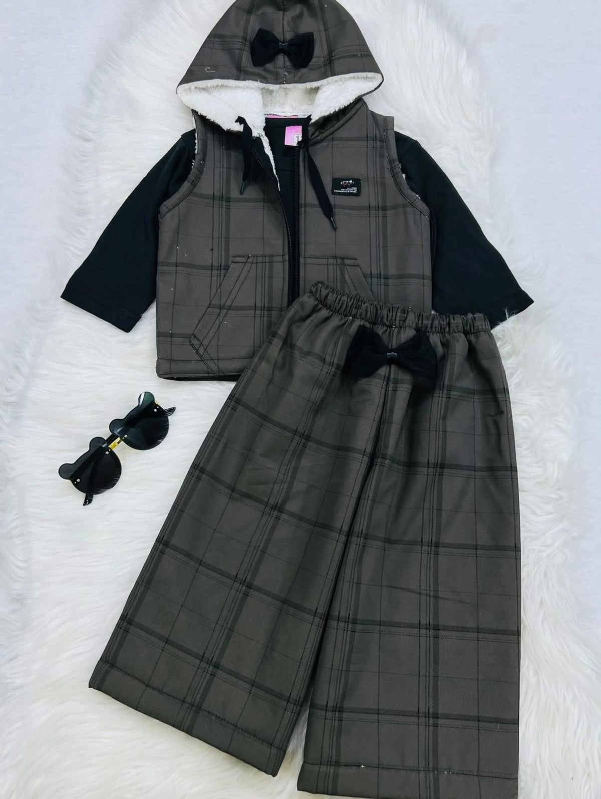 3 piece girl check cord set