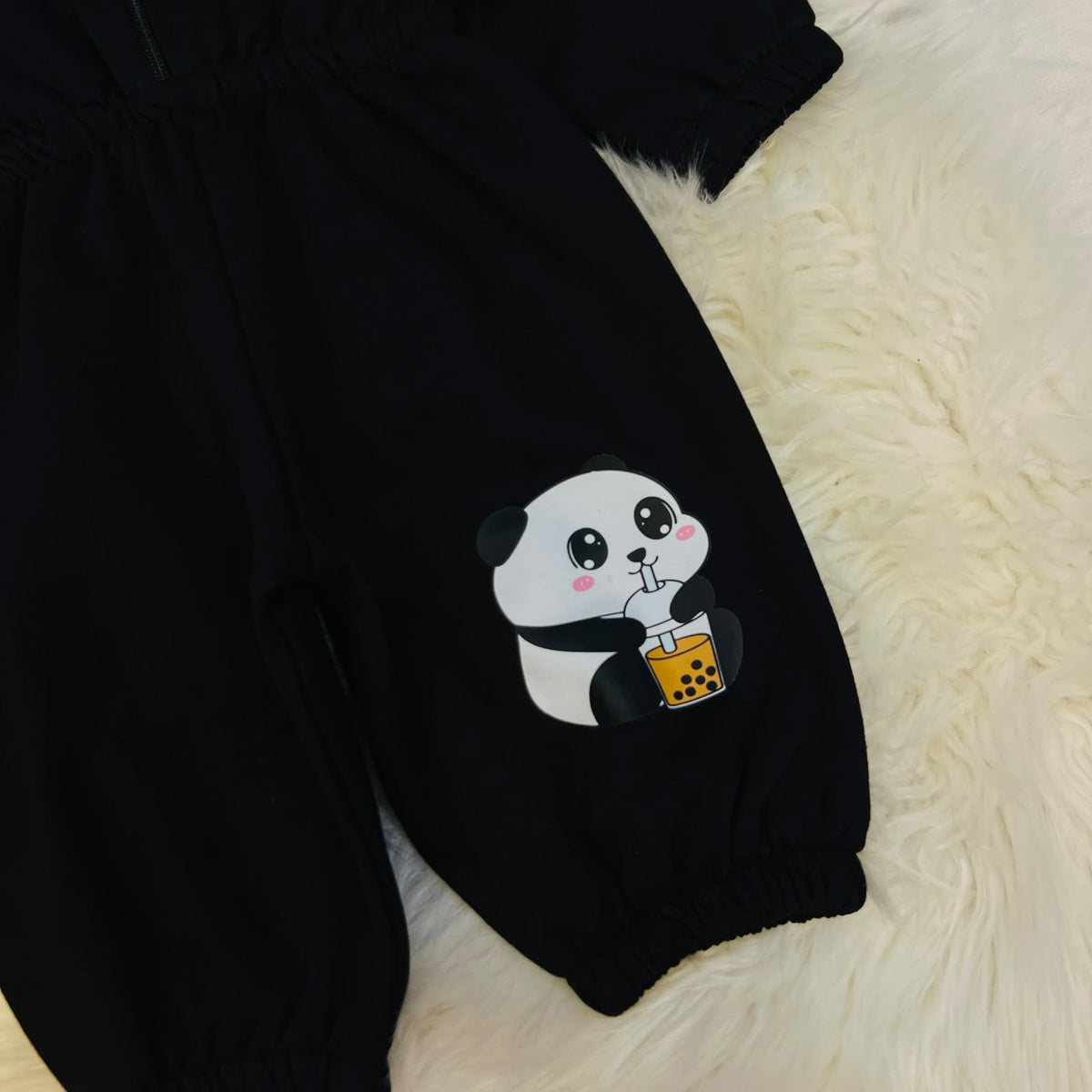 Panda Perfection 🐼✨ Keep your little one stylish and warm in this adorable black jumpsuit set fleece winter stuff