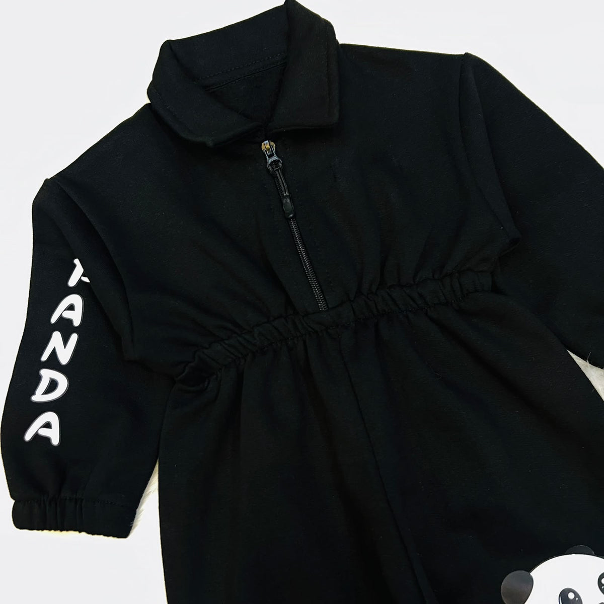 Panda Perfection 🐼✨ Keep your little one stylish and warm in this adorable black jumpsuit set fleece winter stuff